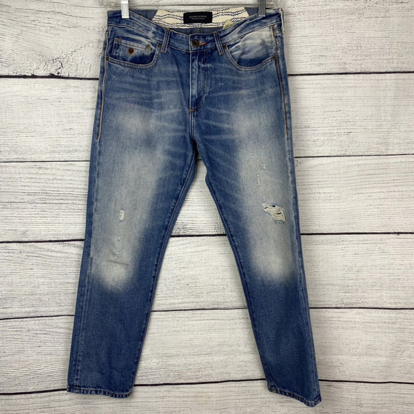 Maison Scotch Denim - MAISON Scotch Amsterdam Blauw Distressed Straight Jeans Size 28